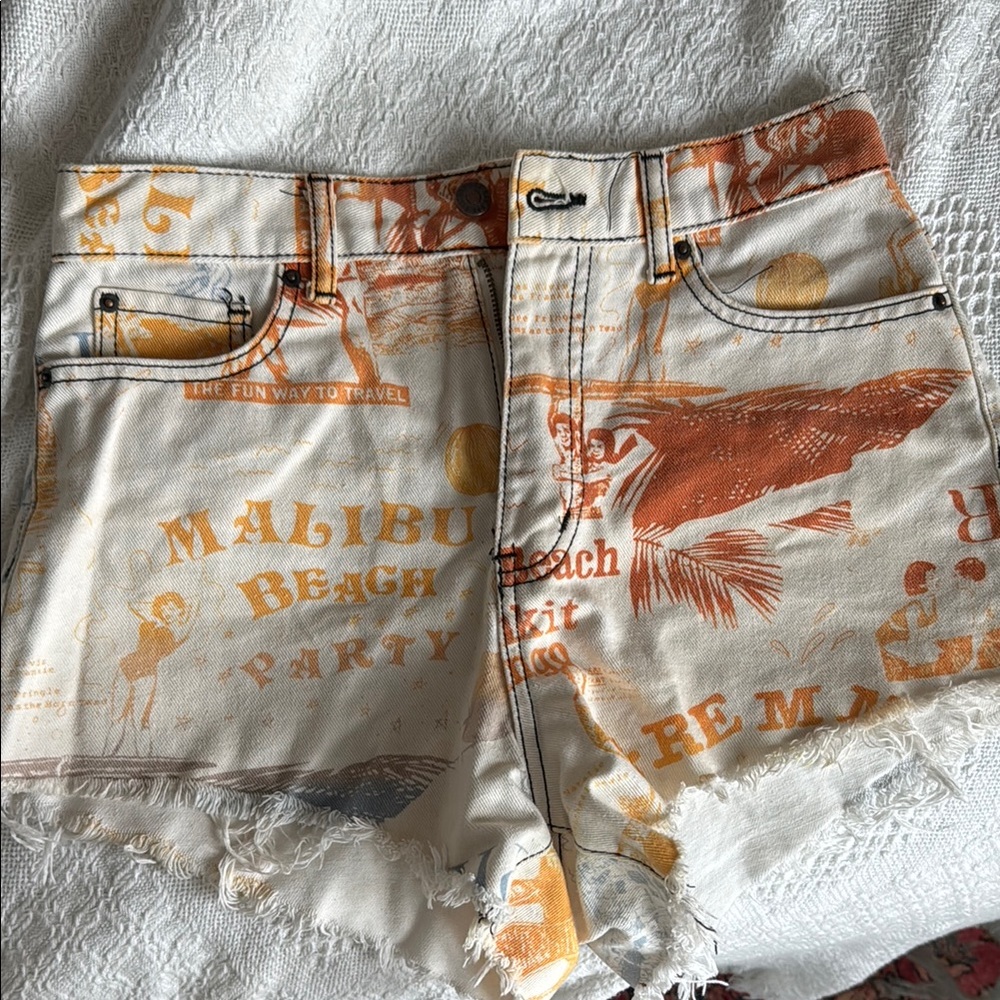 BDG Orange and White Jean Shorts Distressed High-Waisted
